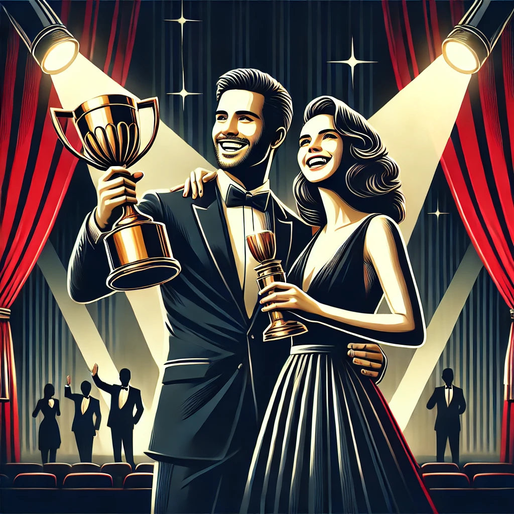 A successful couple winning an award which indicates success.