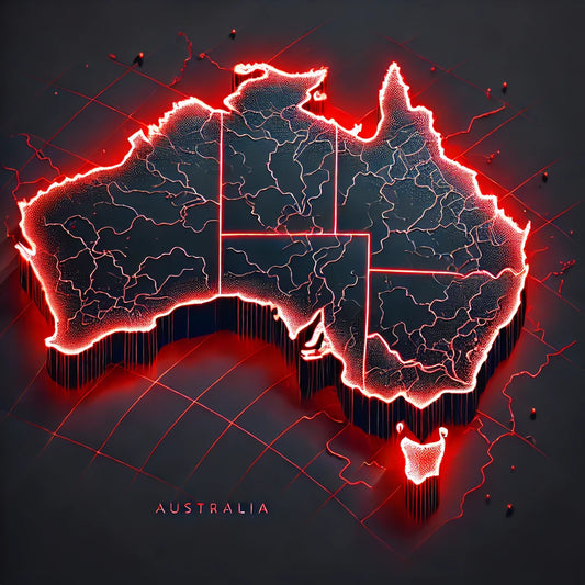 Australia On The Map In Artistic Red Highlights