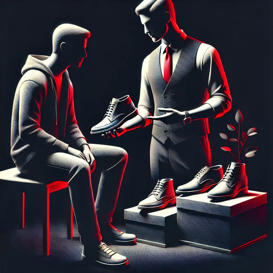 A man selling shoes representing B2C sales.